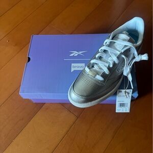 Unisex Reebok Metallic Silver and White Sneakers